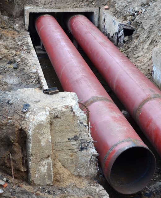 Installation and replacement of underground storm sewer pipes, water mains, sanitary sewer systems, and storm drains within the city, including cast iron drainage pipes.